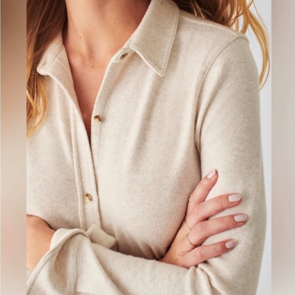 Faherty Legend Sweater Shirt Dress Womens XS Ivory Button Front Pockets NWT - Picture 2 of 14